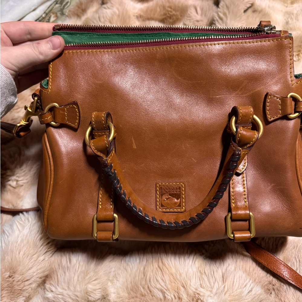 Dooney & Bourke Tan Leather Satchel with Gold Accents
